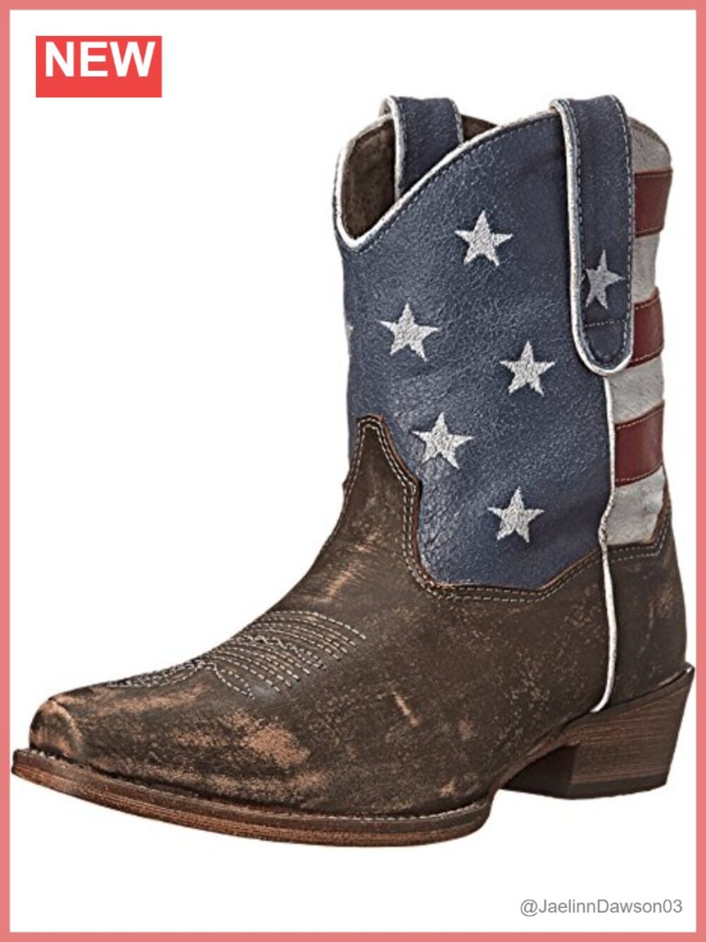 Faux Leather Western Cowboy Booties Embroidered Flag Snip Toe Pull-On